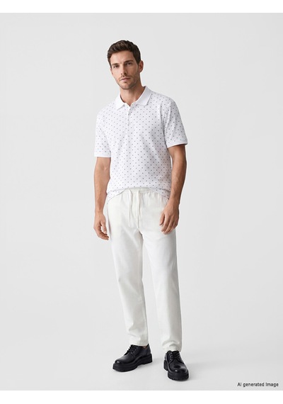 Lcwaıkıkı Classic Beyaz Polo Yaka Desenli Erkek Tişört