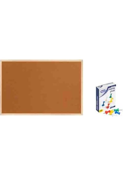 Panda 60x90 Cm Ahşap Çerçeve Mantar Pano + 1 Paket Harita Çivisi Pan116 60 Cm