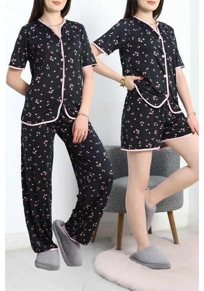 Seka Store Seka Milan 3'lü Pijama Takımı Seti Siyahpembe - 50596.1857. Çok Renkli
