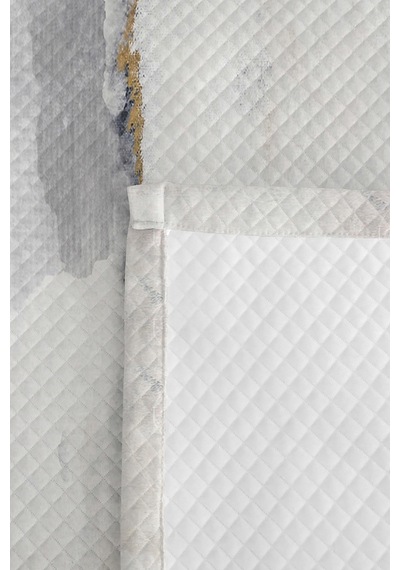 Mavi Gri Mermer Genç Odası Tek Kişilik Pike Takımı - Gold Çizgili 160x220 Cm Kapitone Yatak Örtüsü Masalsı Duman Katmanı
