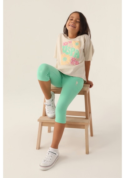 U.S. Polo Assn. Lisanslı Flower Bej Kız Çocuk Kapri Takım 5274-43157 Bej