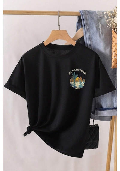 Unisex Arizona Baskılı Oversize Tshirt Siyah