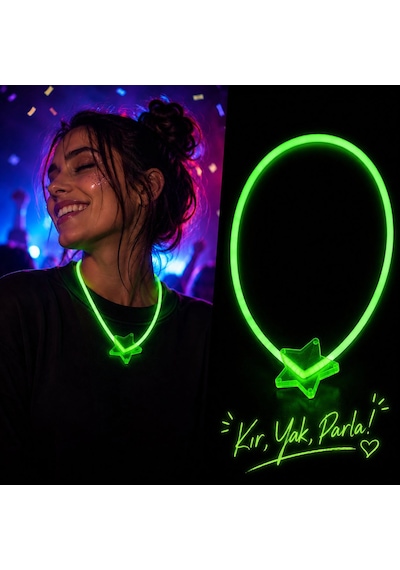 Go İthalat Fosforlu Yıldız Parti Kolyesi Neon Işıklı Kolye Yeşil Renk 0 - 99