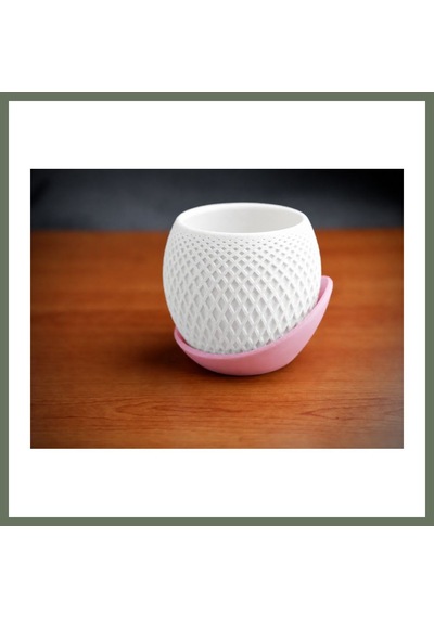 Bezos 3d Baskı Küre Saksı - Kafes Dokulu İki Parçalı Dekoratif Saksı - Beyaz-pembe Bezos1 67469832