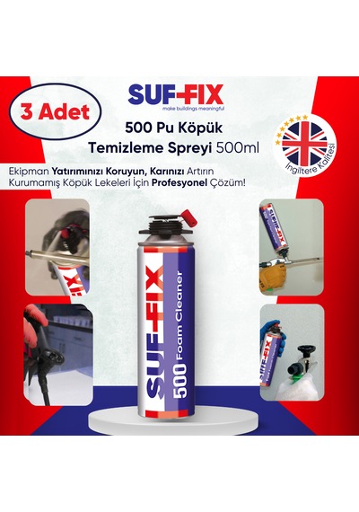 Suf-fix 500 Foam Cleaner Pu Köpük Temizleyici 500ml 3 Adet Tabanca Temizleme Spreyi
