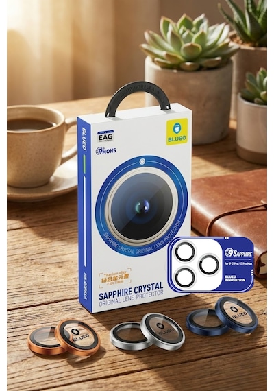 % 99.99 Gerçek Safir Titanyum Kasa Apple Uyumlu iPhone 17 Pro / 17 Pro Max Kamera Lens Koruyucu, Ar - Mavi