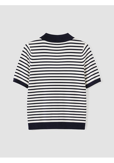 Lcwaıkıkı Classic Lacivert Polo Yaka Çizgili Kadın Triko Kazak