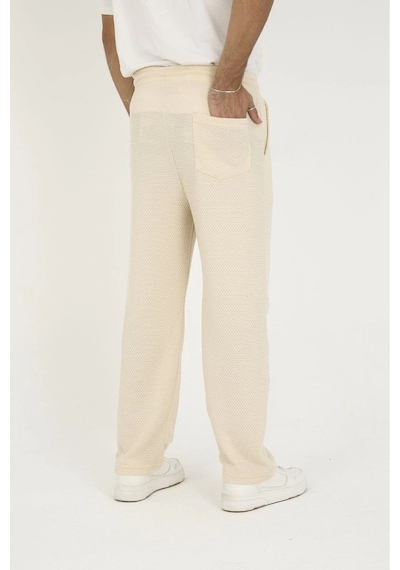 Erkek Jakar Kutu Desenli Baggy Eşofman Pantolon - Bej
