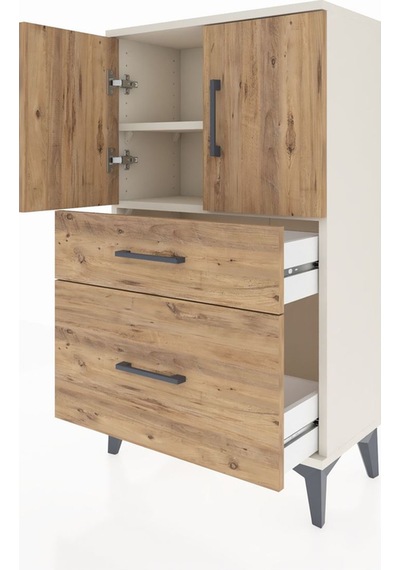 Arges Komodin 2 Raflı 2 Çekmeceli 2 Kapaklı 60x30x106 Aytaşı-çam Aytaşı