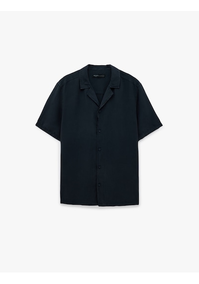 Koton Regular Fit Devrik Yaka Kısa Kollu Gömlek Lacivert 6sam60026hw