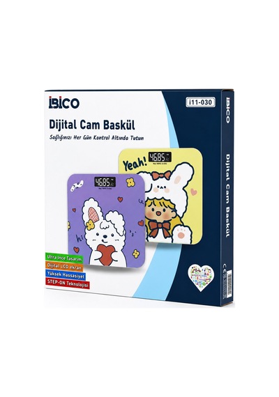 İbico İ11-030 0221a Desenli Renkli Cam Dijital Banyo Baskülü - Lcd Ekran, 180 Kg / 50 Gr, 26x26 Cm