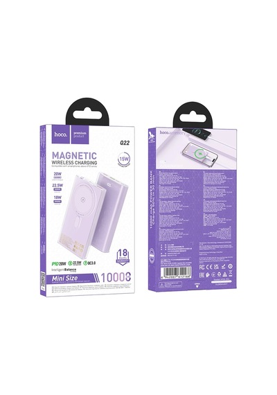Hoco. Q22 Taurus 22.5w Pd 20w Magsafe Dijital Ekranlı Powerbank - Mor Mor