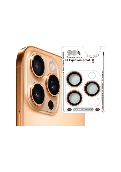 Binano Apple Uyumlu iPhone 17 Pro/17 Pro Max/16 Pro/16 Pro Max Safir Turuncu Kamera Koruyucu Turuncu