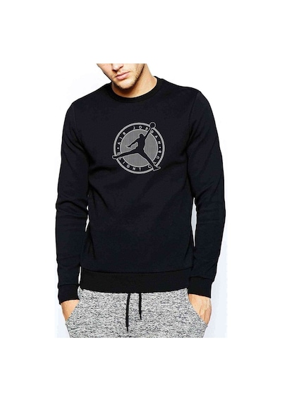 Basketbol Club Baskılı Siyah Erkek Örme Sweatshirt