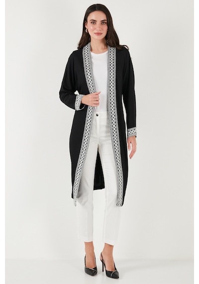 Lela Modest Regular Fit Bağlamalı Nakışlı Tesettür Uzun Kimono Bayan Hırka 5866173 Siyah