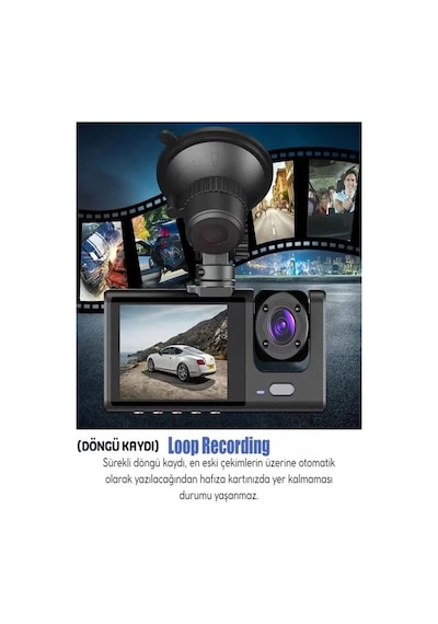 1080p 3 Kameralı Araç İçi Kamera Ips Ekranlı Ultra Geniş Açılı Gece Görüşlü G Sensörlü