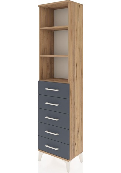 Arges Dolap 3 Raflı 5 Çekmeceli 44x30x182 Çam-antrasit Çam