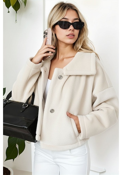 Hiramir Kadın Oversize Yarasa Kol Kısa Mont Füme Ks2534 Taş
