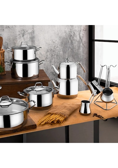 Güral Saray 18 Parça Metal Kulplu Çelik Tencere Takımı Mk 6203244