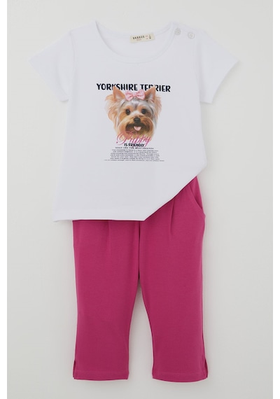 Breeze Kız Çocuk Kapri Taytlı Takım Sevimli Köpekçik Baskılı Fiyonklu 1.5-5 Yaş , Beyaz