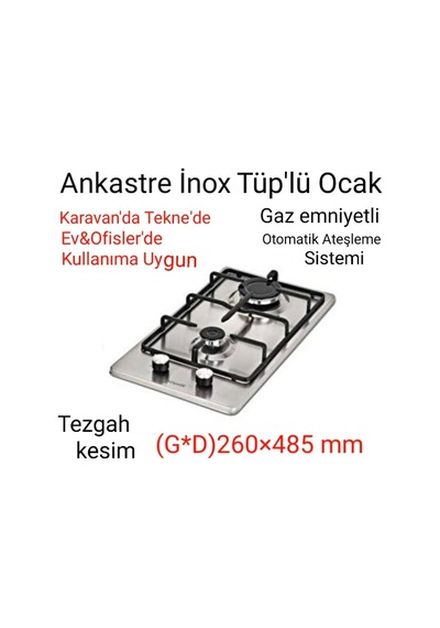 Domino Tüplü Ankastre 2 Gözlü Gaz Emniyetli Ocak İnox