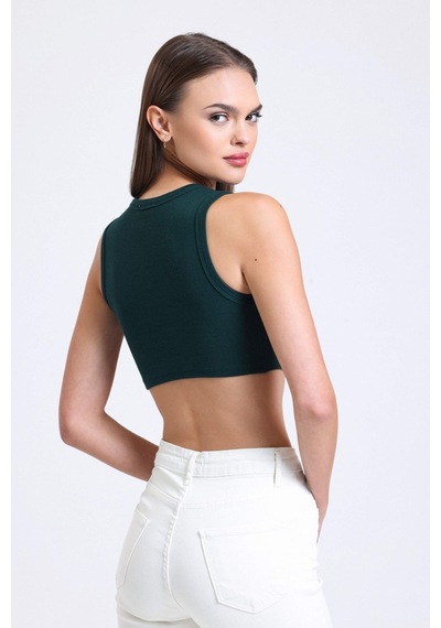 Hiccup Önü V Şekilli Bisiklet Yaka Crop Top Sacramento Yeşili