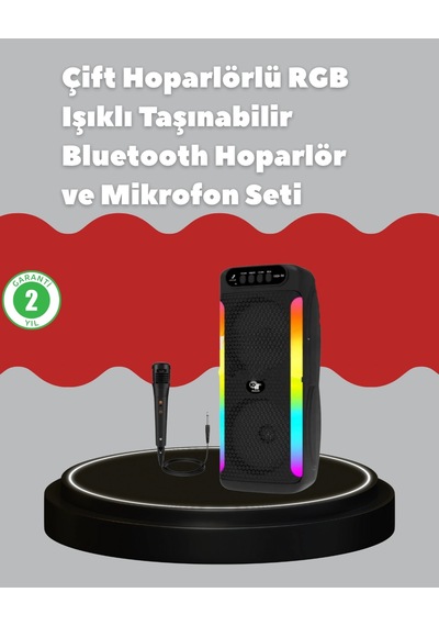 Hubrendy Tekno Çift 4 İnç Hoparlörlü Rgb Işıklı Bluetooth Ses Sistemi