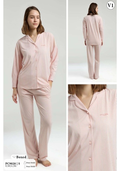 Pierre Cardin 9020 Kadın Uzun Kollu Gömlek Pijama Takımı-pembe Pembe