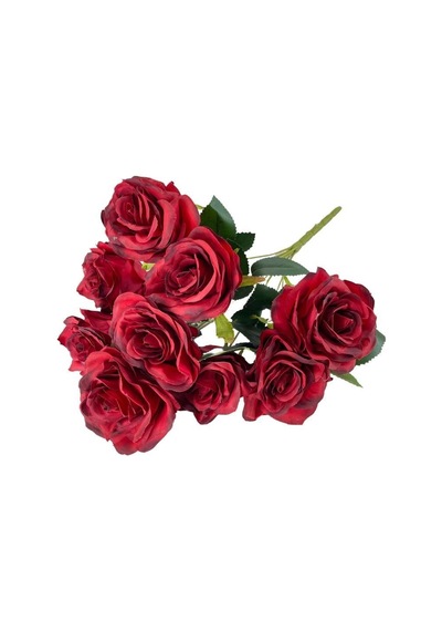 Yapay Çiçek 9 Güllü Büyük Boy Demet 40Cm Bordo
