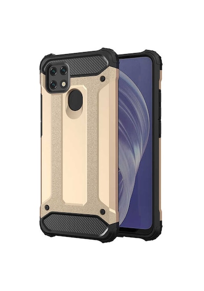 Noktaks - Oppo A15s Uyumlu - Kılıf Çift Katman Zırh Tank Crash Military Kapak - Gold