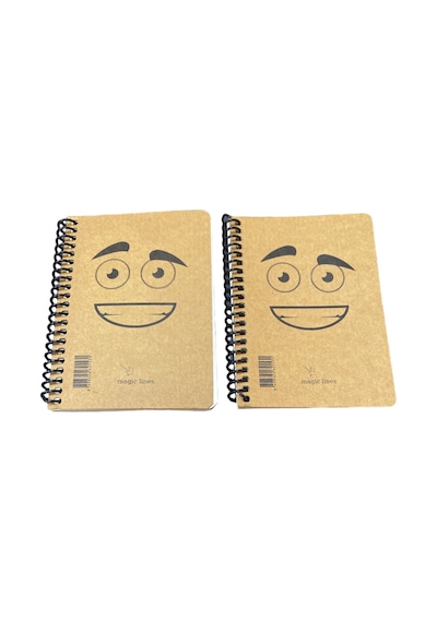 Magic Lines Spiralli Not Defteri Kraft Kapak Emoji Yüzlü Defter - Gülen Surat Tasarımlı Okul Ve Ofis Defteri 1