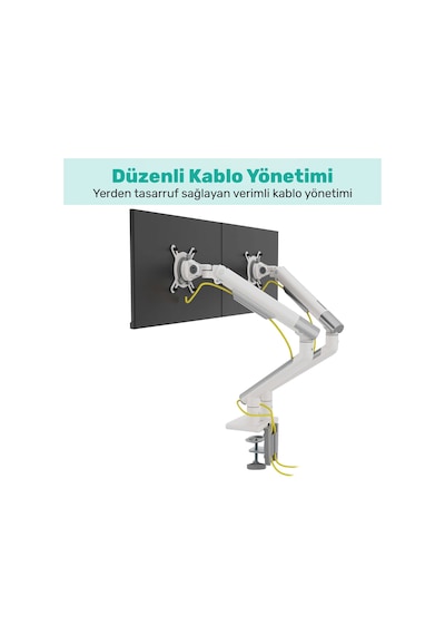 Npo Std49024w Elysium 17"-32" Ultra İnce Tasarım Alüminyum Amortisörlü Vesa Çift Kol Monitör Tutucu