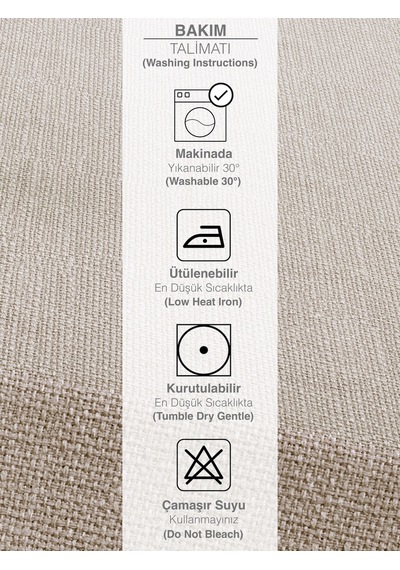 Br Perle Ekru Rengi Keten Dokulu Masa Örtüsü