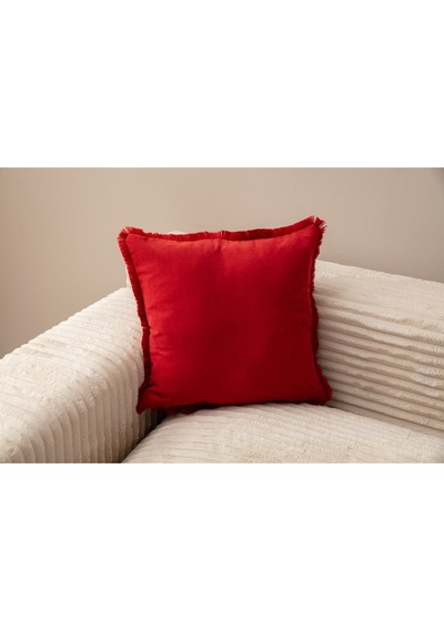 Swita Home Saçaklı Tek Renk 43x43 Kırlent Kılıfı Kırmızı