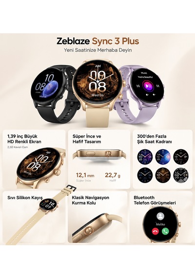 Zeblaze Sync 3 Plus 1.39" Hd Renkli Ekran Akıllı Saat (Distribütör Garantili)