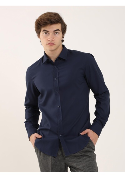 Dufy Lacivert Erkek Slim Fit Klasik Yaka Uzun Kol Gömlek - 92858 Lacivert