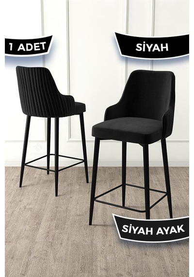 Canisa Enox Serisi, 1 Adet Siyah Sandalye Mutfak Bar Sandalyesi, Babyface Kumaş, Siyah Metal Ayak , Sandalye Siyah Ayaklar Siyah