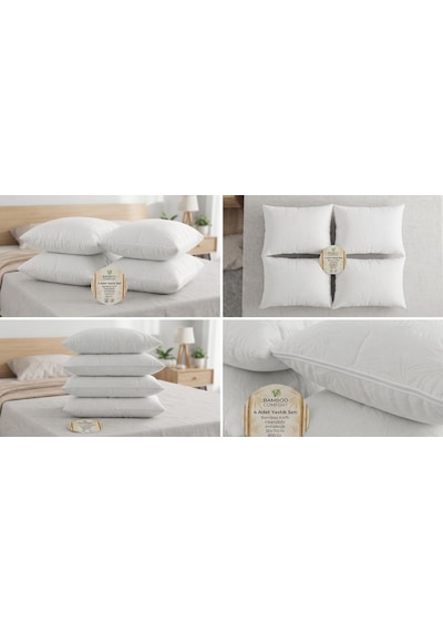 4 Adet Bamboo Kılıflı Yastık Seti Yıkanabilir Antialerjik Elyaf Yastık 50x70cm 800 Gr Beyaz
