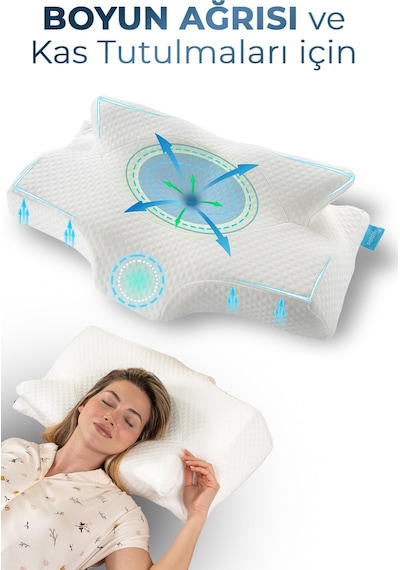 Nox Boyun Destekli Ortopedik Visco Yastık Beyaz- Rahat Uyku Ve Güzellik Yastığı 64x38x12,5 Cm