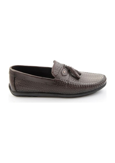 Kahve Baskılı Hakiki Deri Erkek Loafer Ayakkabı E01697032503 Kahve