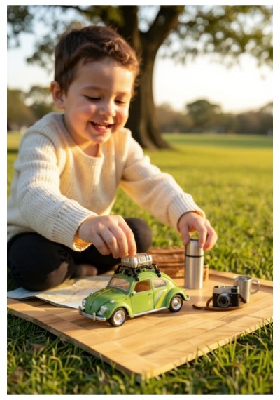 Klasik Işıklı Sesli Metal Araba Yeşil Valizli Retro Beetle - 15 Cm