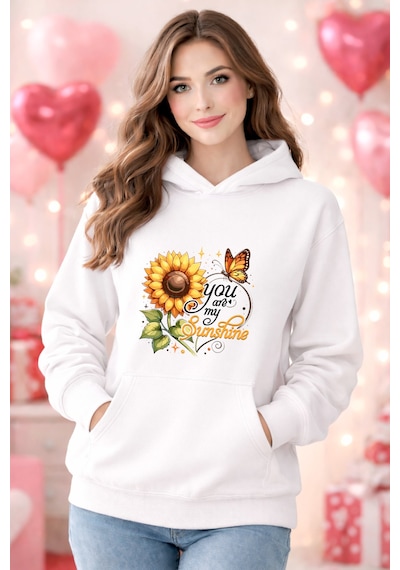 Stil X Sevgililer Gününe Özel, Kapüşonlu Kadın Sweatshırt, Valentıne's Day Beyaz-19
