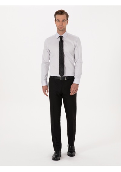 Cacharel Açık Gri Slim Fit %100 Pamuk Klasik Gömlek