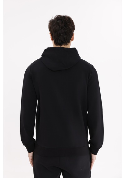 Rowinger Omuz Panel Detaylı Fermuarlı Kapüşonlu Erkek Sweatshirt Black