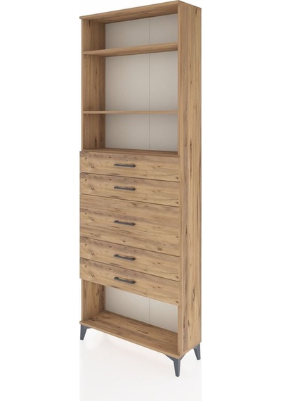 Arges Dolap 3 Raflı 5 Çekmeceli 88x30x243 Çam-çam Çam