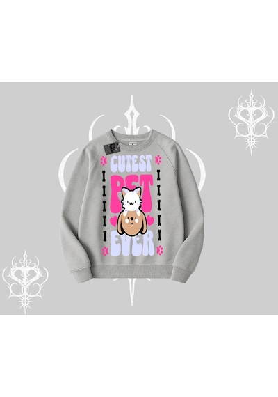 Startmore Best Pet Ever Baskılı Biskilet Sweatshirt Gri