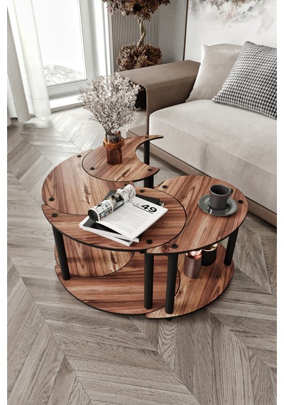 Yin Yang Unıty Serenıty Orta Sehpa 4 Lü Ceviz 70cm Ceviz