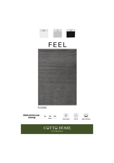 Feel Fl010g Antrasit Gri Halı Modern Desenli Akrilik Tozu Az Salon Halısı Yatak Odası Koridor Halısı