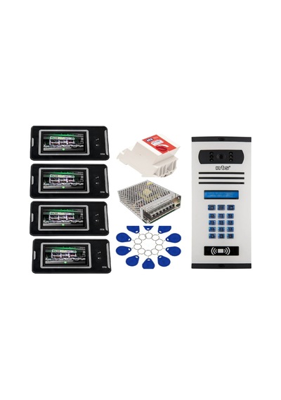 4 Daire Nts 2001-s 4,3'' Görüntülü Diafon Siyah-8004 Tuş Takımlı Şifreli+geçişli Zil Panelli Set