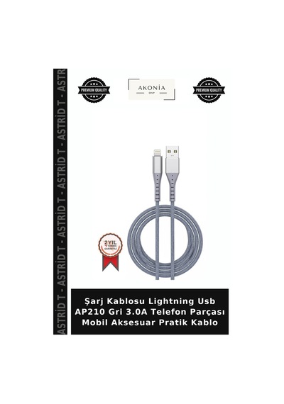 Şarj Kablosu Lightning Usb Ap210 Gri 3.0a Telefon Parçası Mobil Aksesuar Pratik Kablo